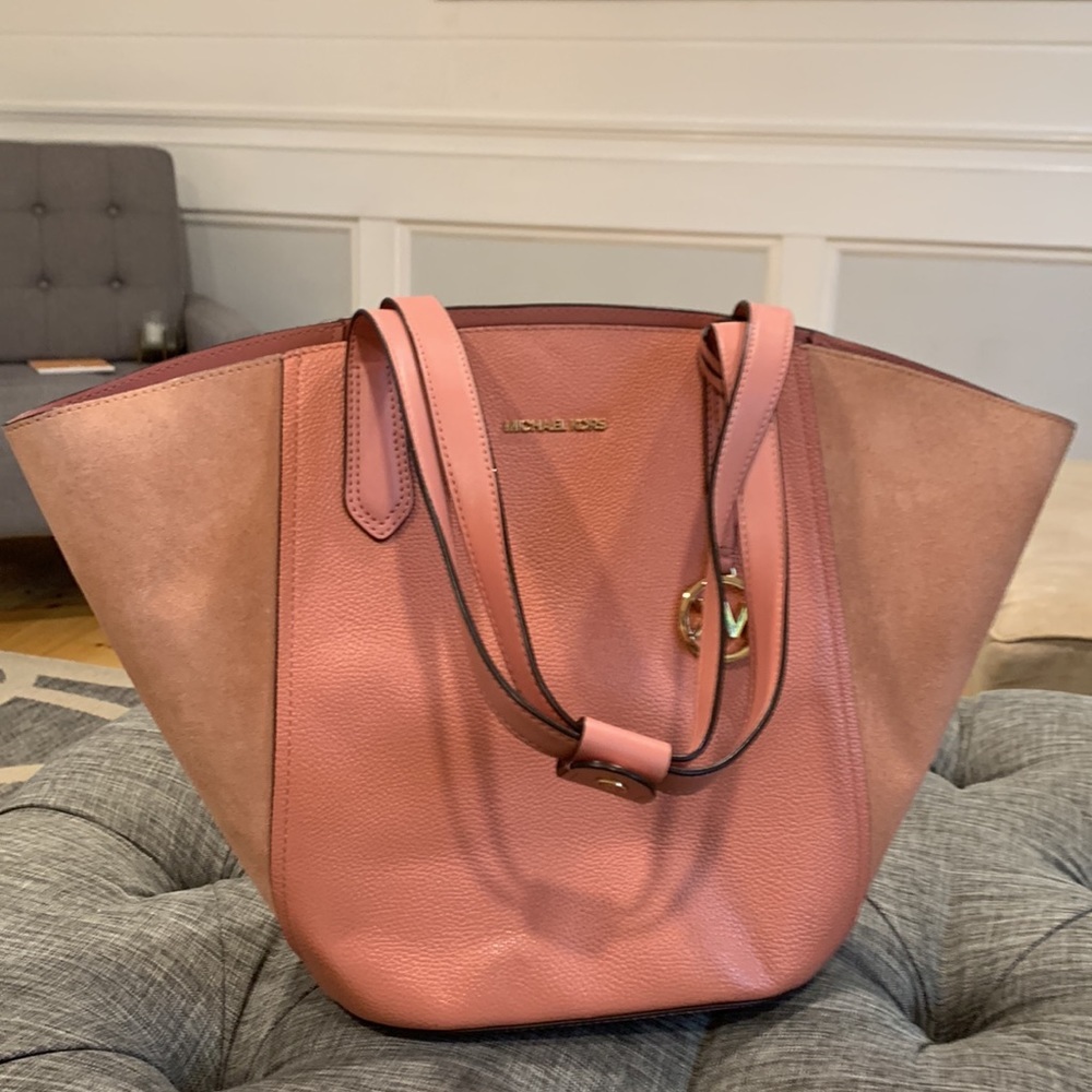 Michael Kors Bag Portia Pink Suede Leather Tote - Picture 7 of 17
